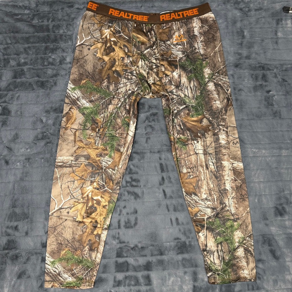 Realtree Mens Camo Thermal Base Layer Pants XL 40-42 Brown Camouflage Leggings